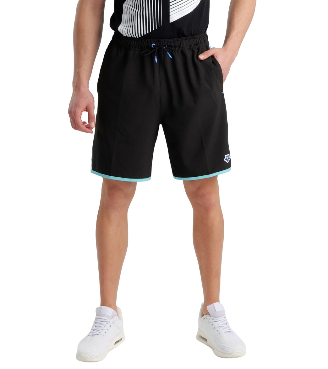 Arena Men's Icons Logo Stripe Team Shorts - Black/White/Blue Diamond Large Polyester - Swimoutlet.com