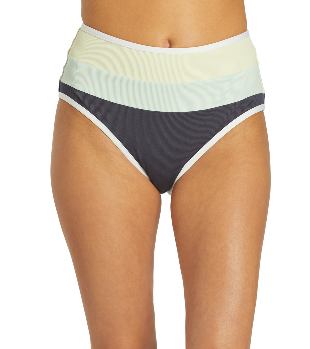 Rip Curl Women's Heat Wave Good High Waist Bikini Bottom - Navy Large Elastane/Polyamide - Swimoutlet.com