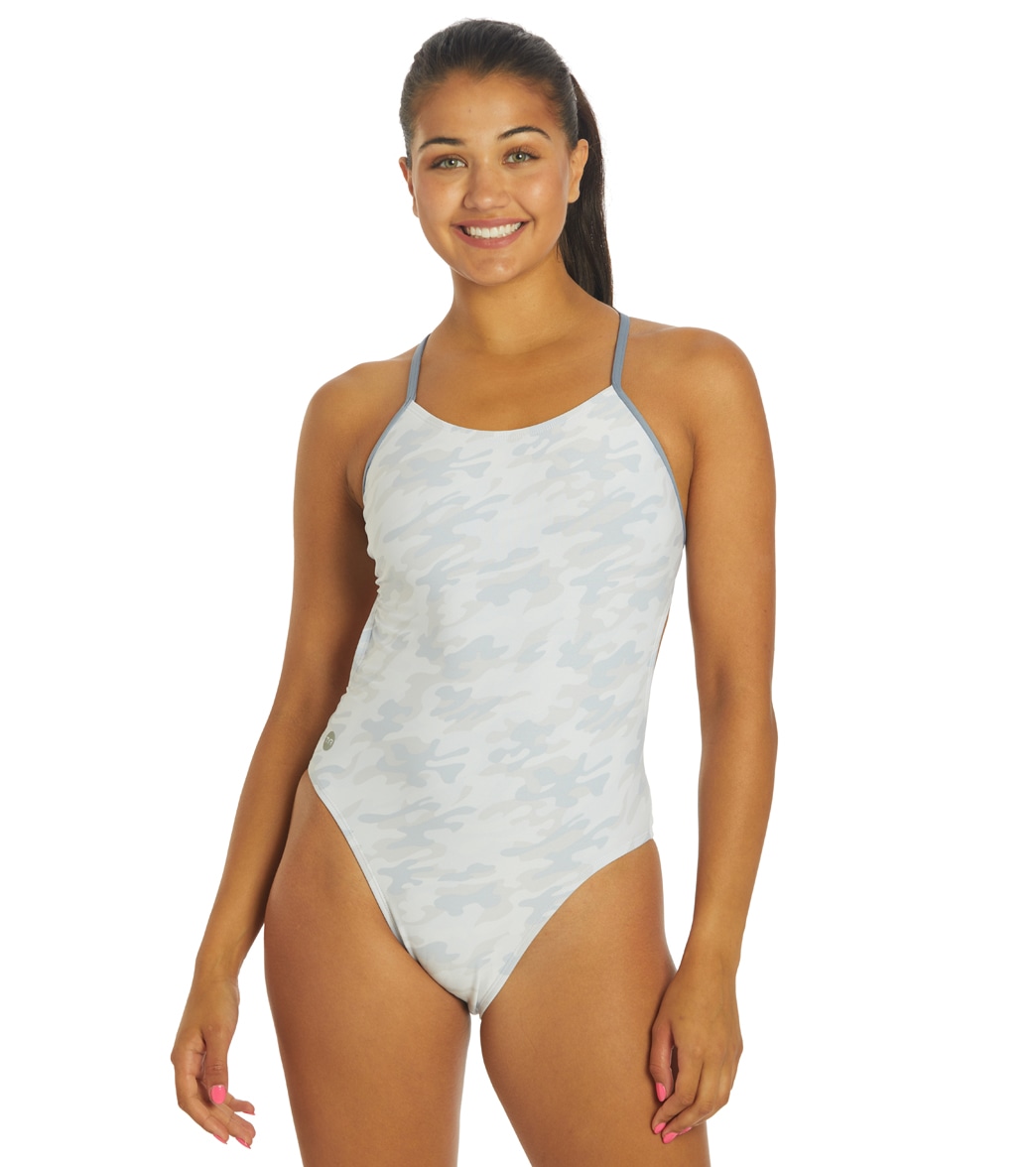TYR Women's Whiteout Camo Cutoutfit One Piece Swimsuit - White 34 - Swimoutlet.com