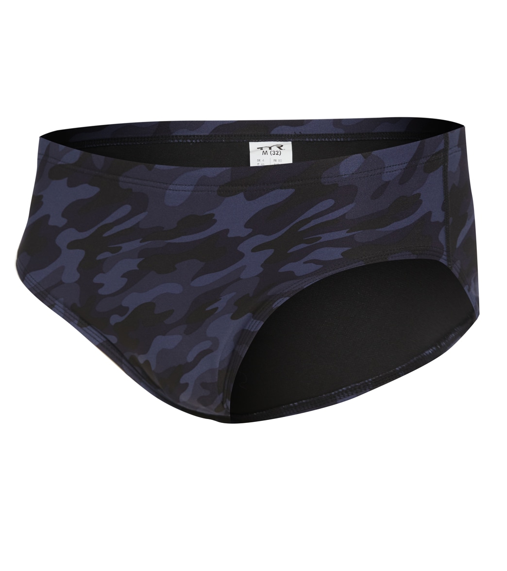 TYR Men's Midnight Camo Racer Brief Swimsuit - Navy 34 Polyester - Swimoutlet.com