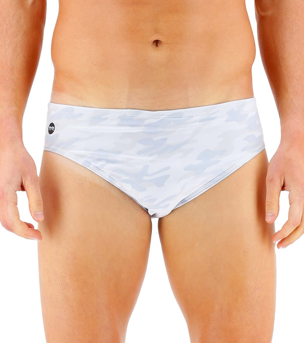 TYR Men's Whiteout Camo Racer Brief Swimsuit - White 26 Polyester - Swimoutlet.com