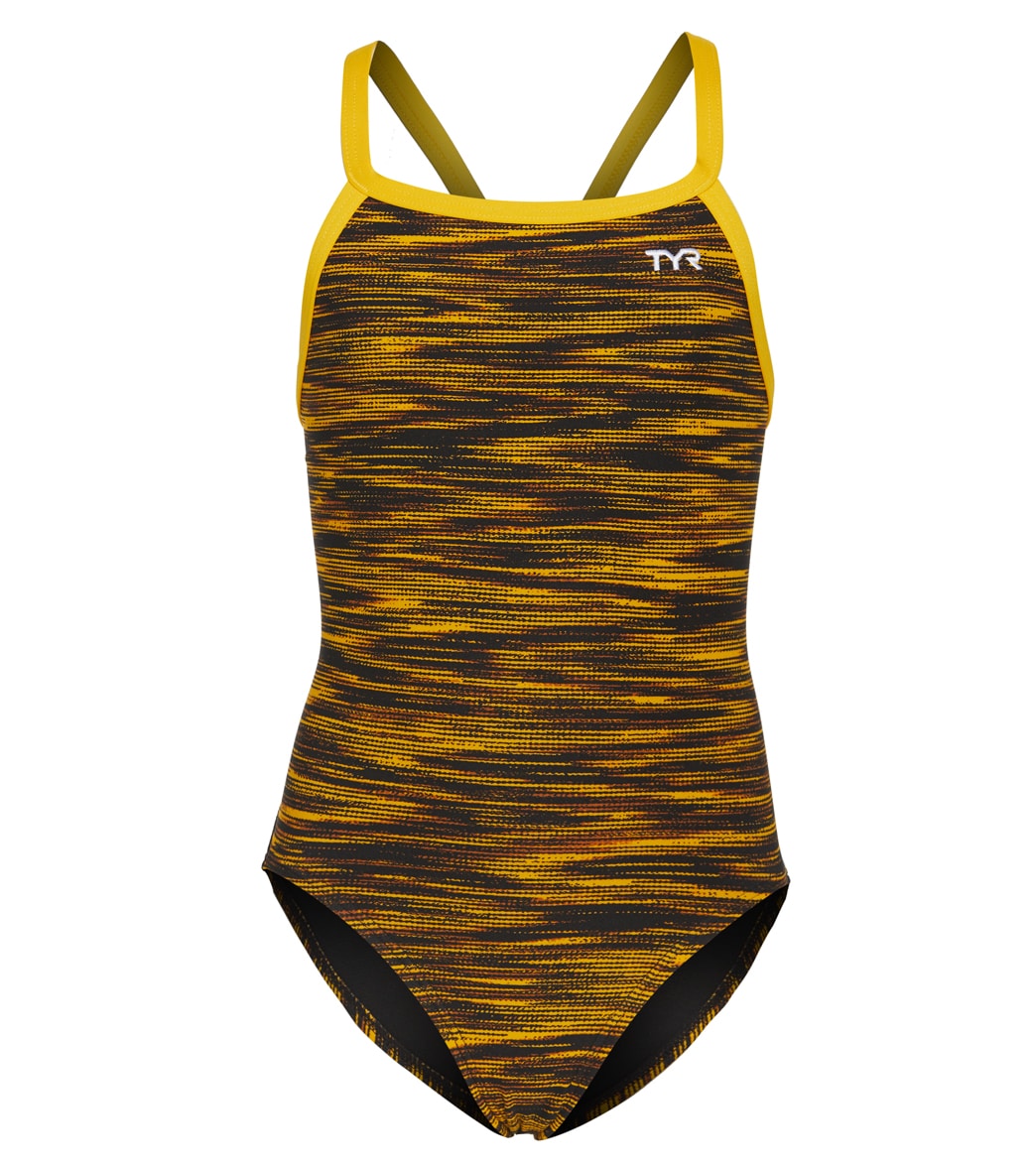 TYR Girls' Fizzy Diamondfit One Piece Swimsuit - Black/Gold 22 - Swimoutlet.com