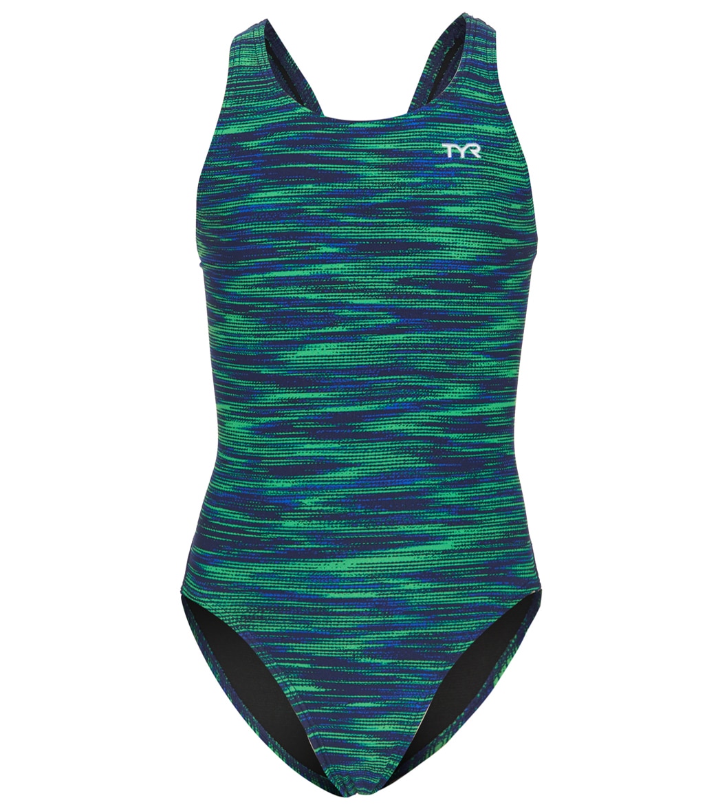 TYR Girls' Fizzy Maxfit One Piece Swimsuit - Blue/Green 22 - Swimoutlet.com