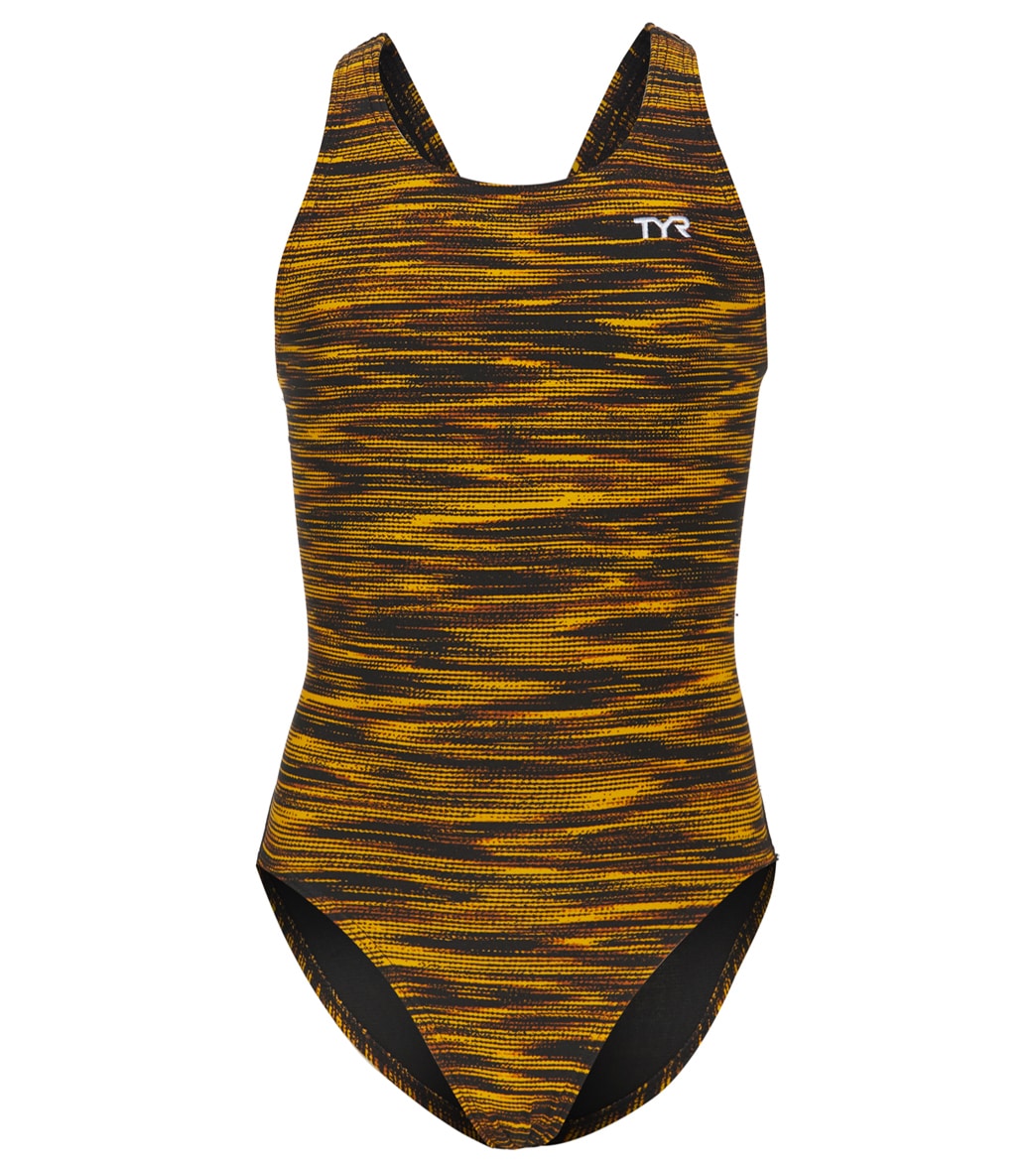 TYR Girls' Fizzy Maxfit One Piece Swimsuit - Black/Gold 22 - Swimoutlet.com