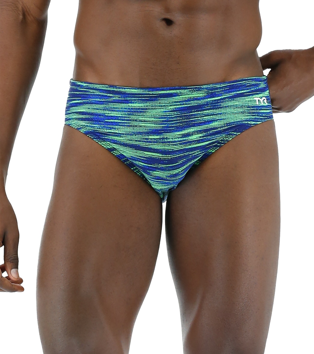 TYR Men's Fizzy Racer Brief Swimsuit - Blue/Green 26 Polyester - Swimoutlet.com