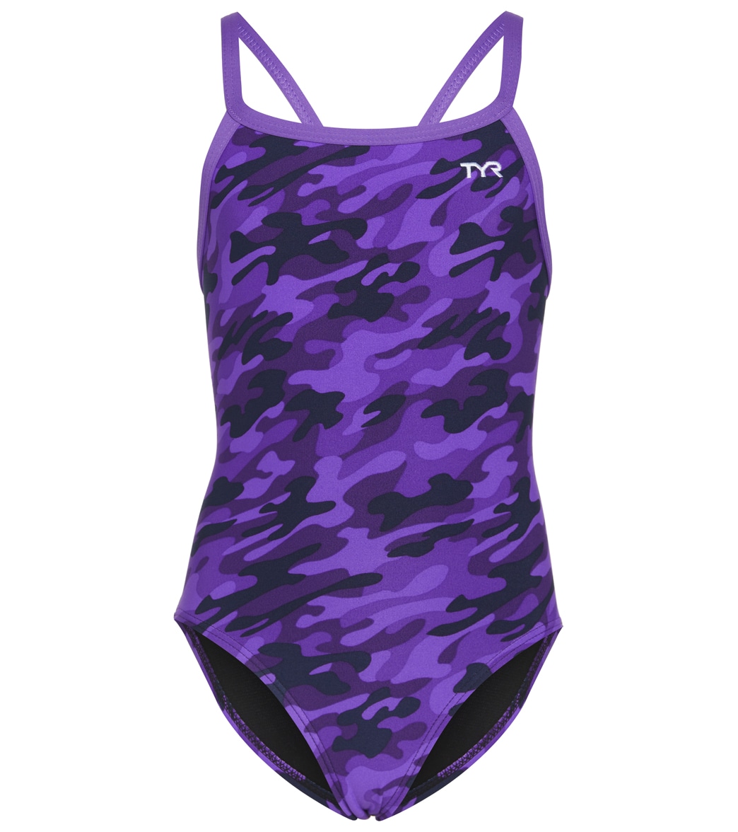 TYR Girls' Camo Diamondfit One Piece Swimsuit - Purple 24 - Swimoutlet.com