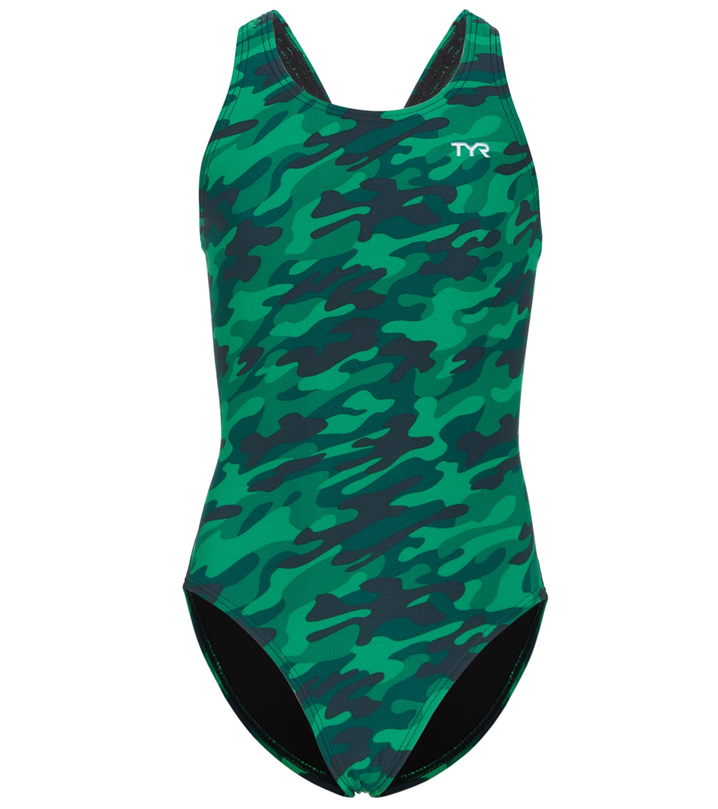 TYR Girls' Camo Maxfit One Piece Swimsuit - Green 24 - Swimoutlet.com