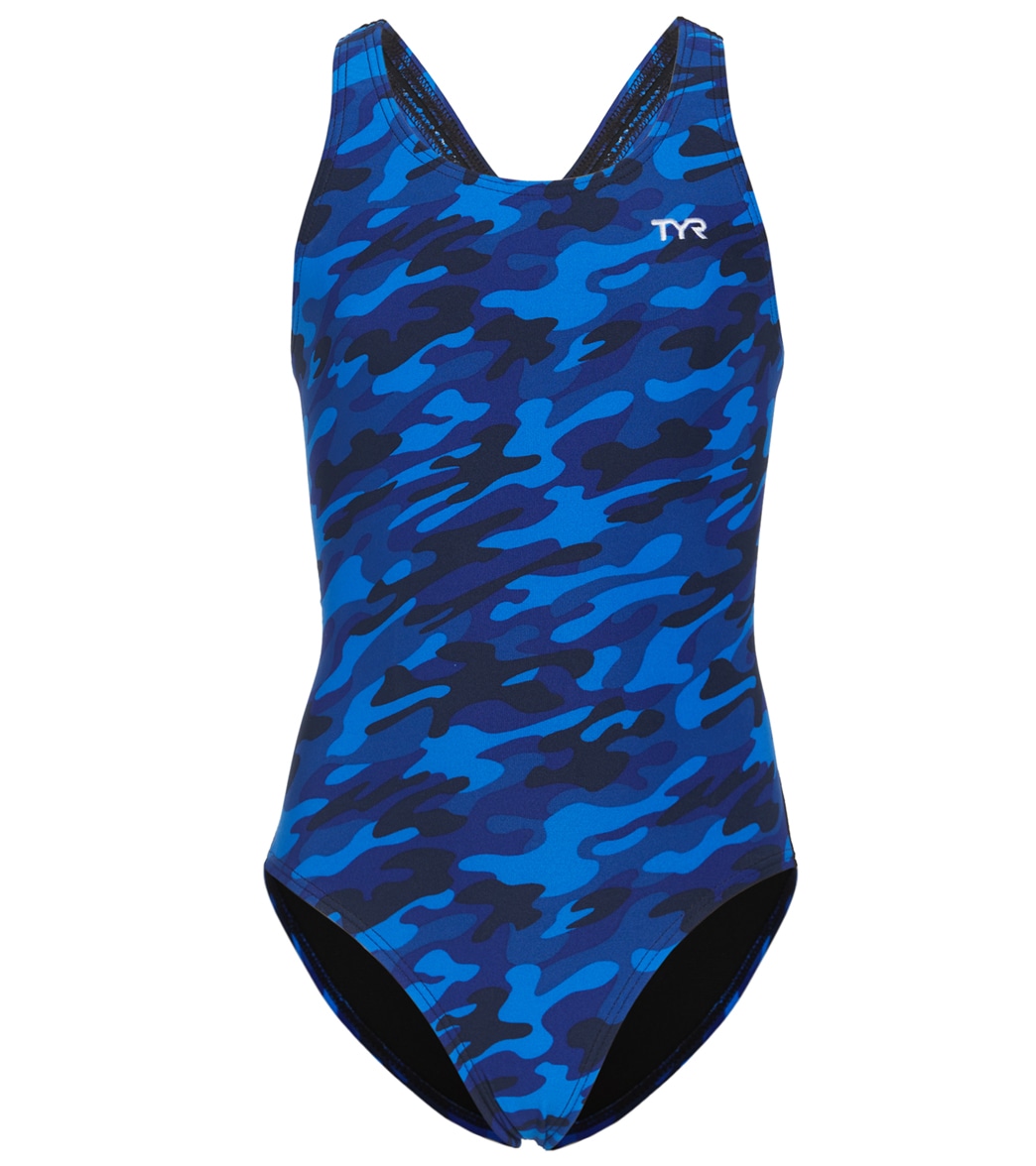 TYR Girls' Camo Maxfit One Piece Swimsuit - Blue 24 - Swimoutlet.com