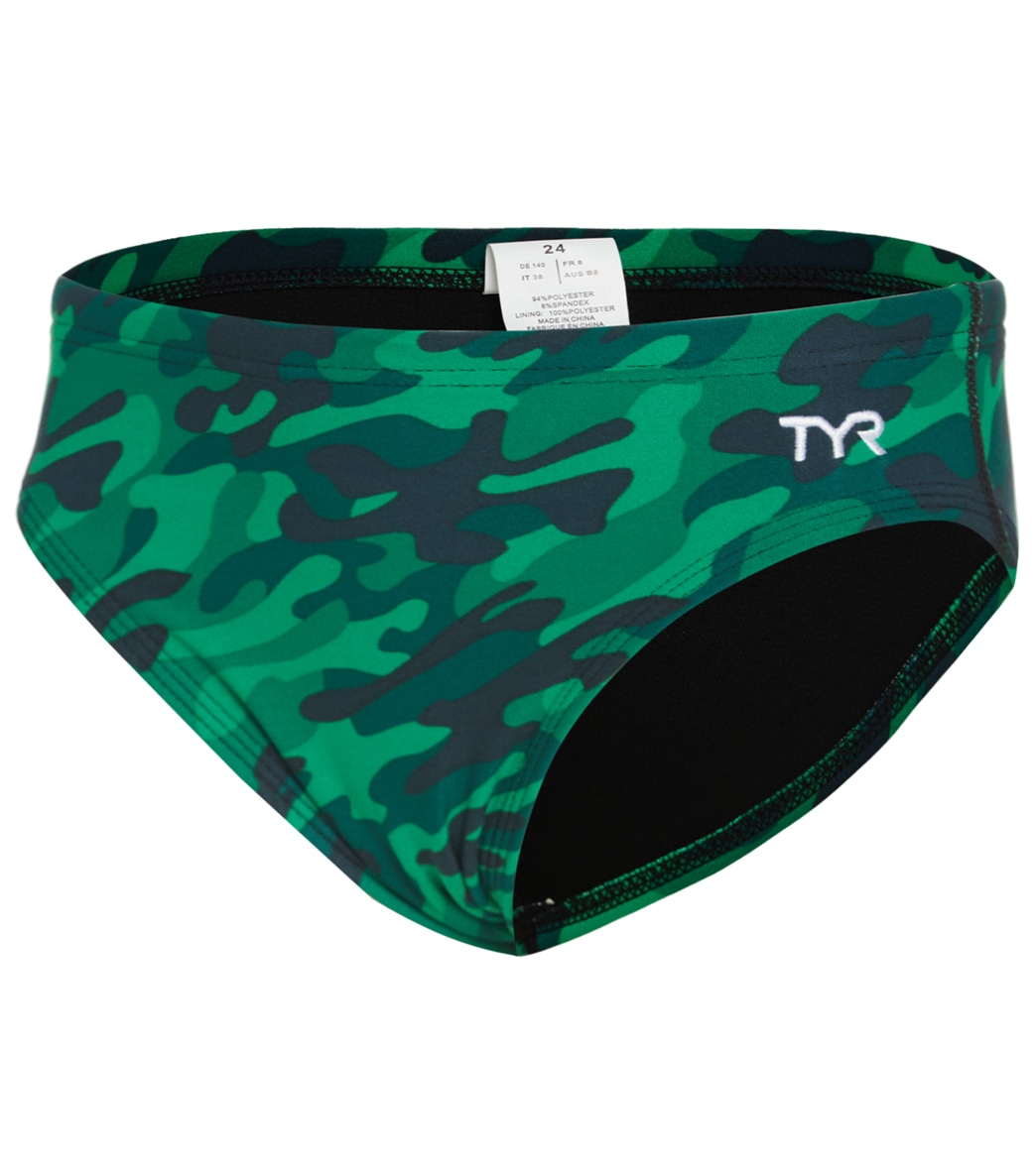 TYR Boys' Camo Racer Brief Swimsuit - Green 22 Polyester - Swimoutlet.com