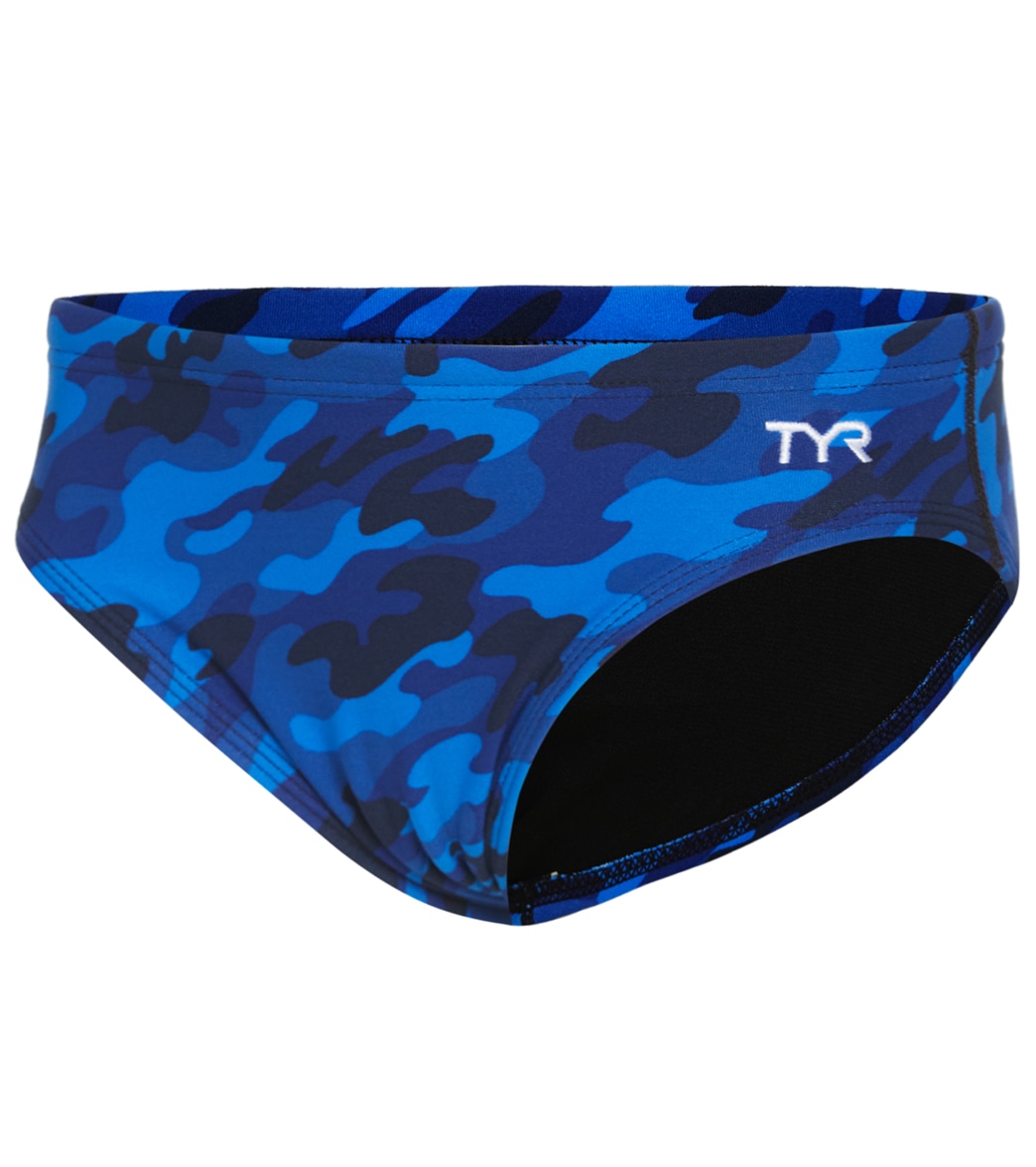 TYR Boys' Camo Racer Brief Swimsuit - Blue 22 Polyester - Swimoutlet.com