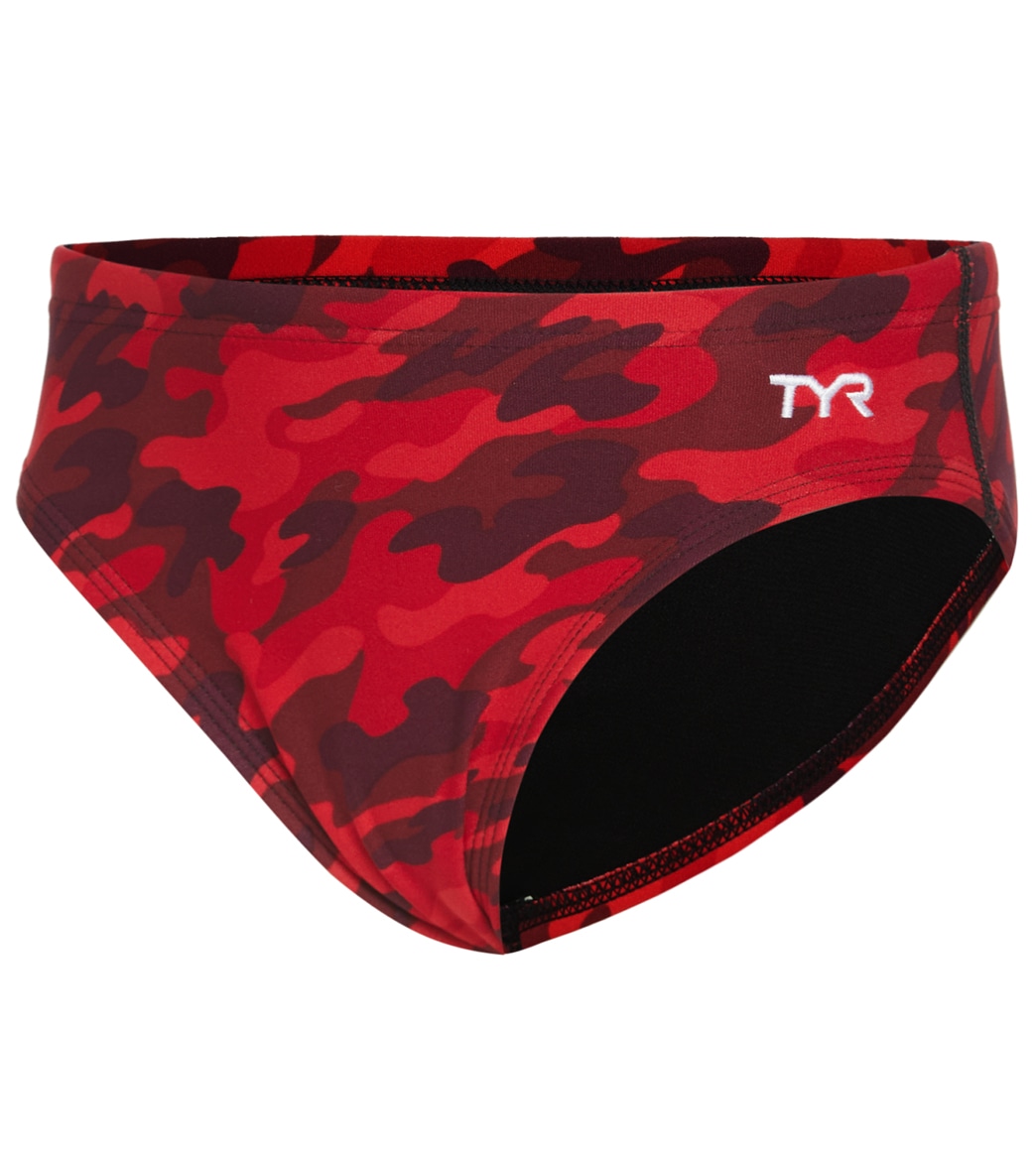 TYR Boys' Camo Racer Brief Swimsuit - Red 22 Polyester - Swimoutlet.com