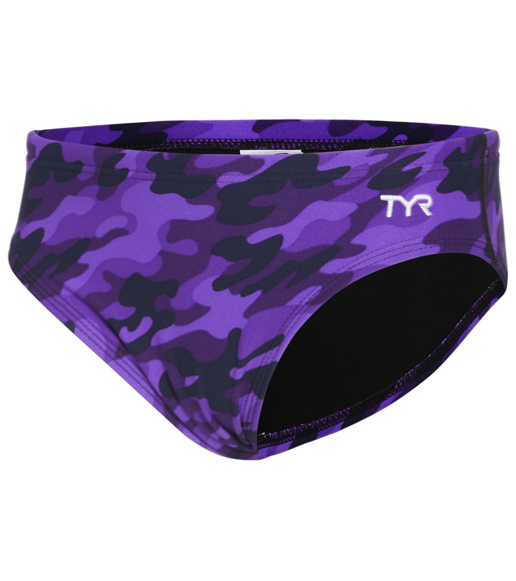 TYR Boys' Camo Racer Brief Swimsuit - Purple 22 Polyester - Swimoutlet.com