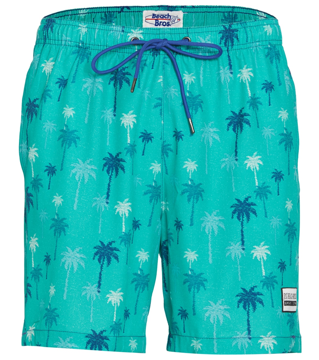 Beach Bros Men's Palm Tree Swim Trunks - Green Medium Polyester - Swimoutlet.com