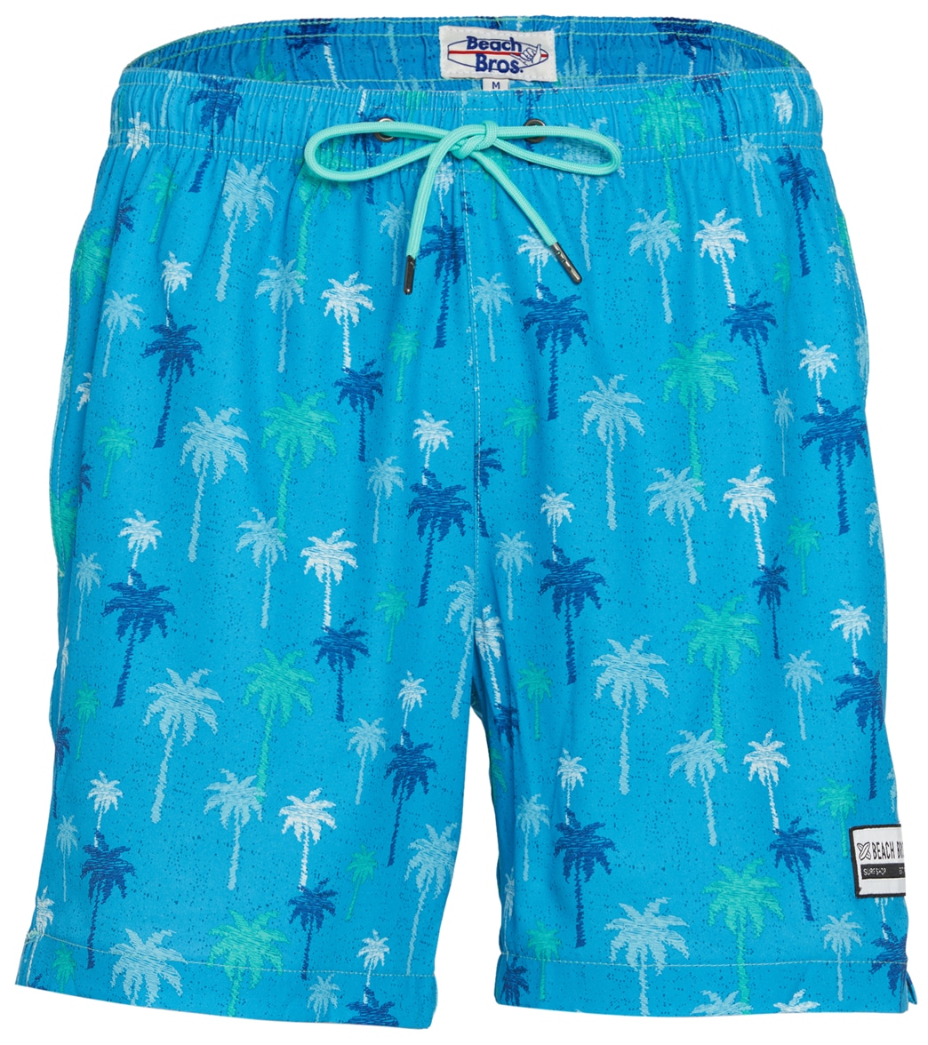 Beach Bros Men's Palm Tree Swim Trunks - Blue Large Polyester - Swimoutlet.com
