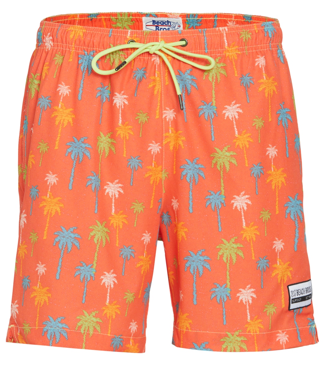 Beach Bros Men's Palm Tree Swim Trunks - Red Large Polyester - Swimoutlet.com