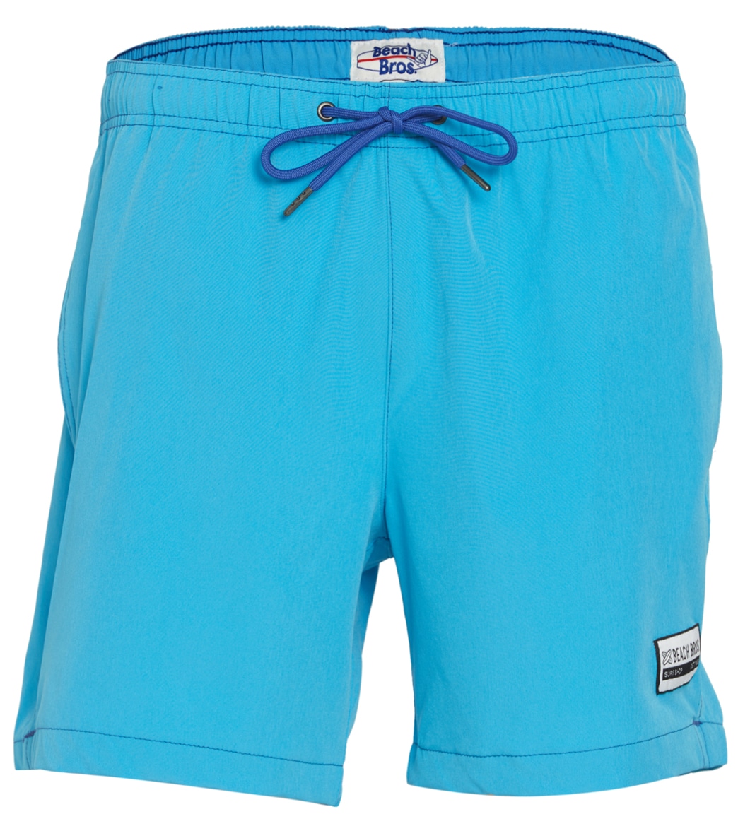 Beach Bros Men's Solid Contrast Swim Trunks - Neon Turq/Navy Small Polyester - Swimoutlet.com