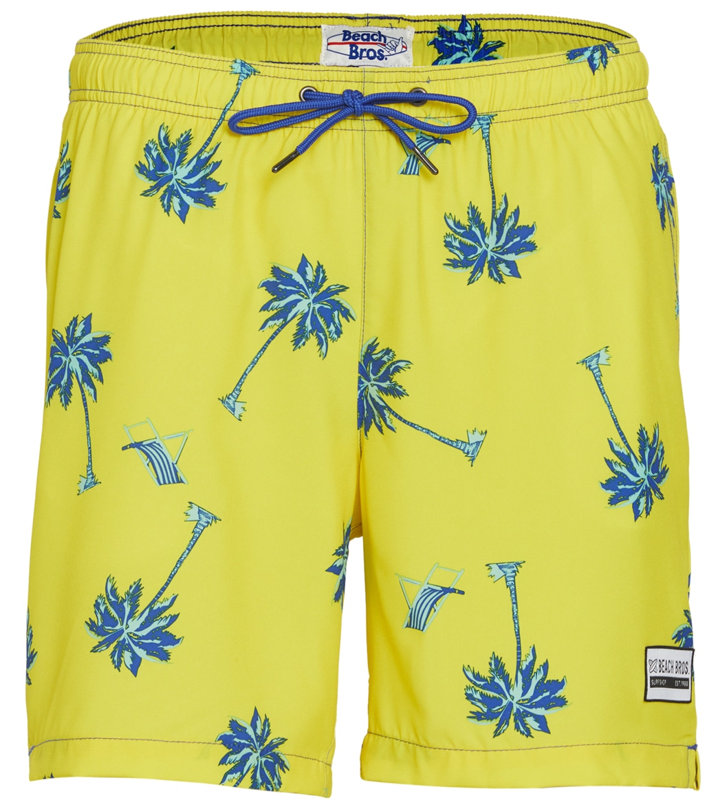Beach Bros Men's Stamped Palm Tree Swim Trunks - Citrine Small Polyester - Swimoutlet.com