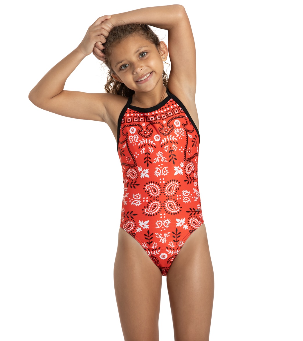 Sporti X Alex Walsh Boho Bandana Thin Strap One Piece Swimsuit Youth 22-28 - Red 22Y Polyester - Swimoutlet.com