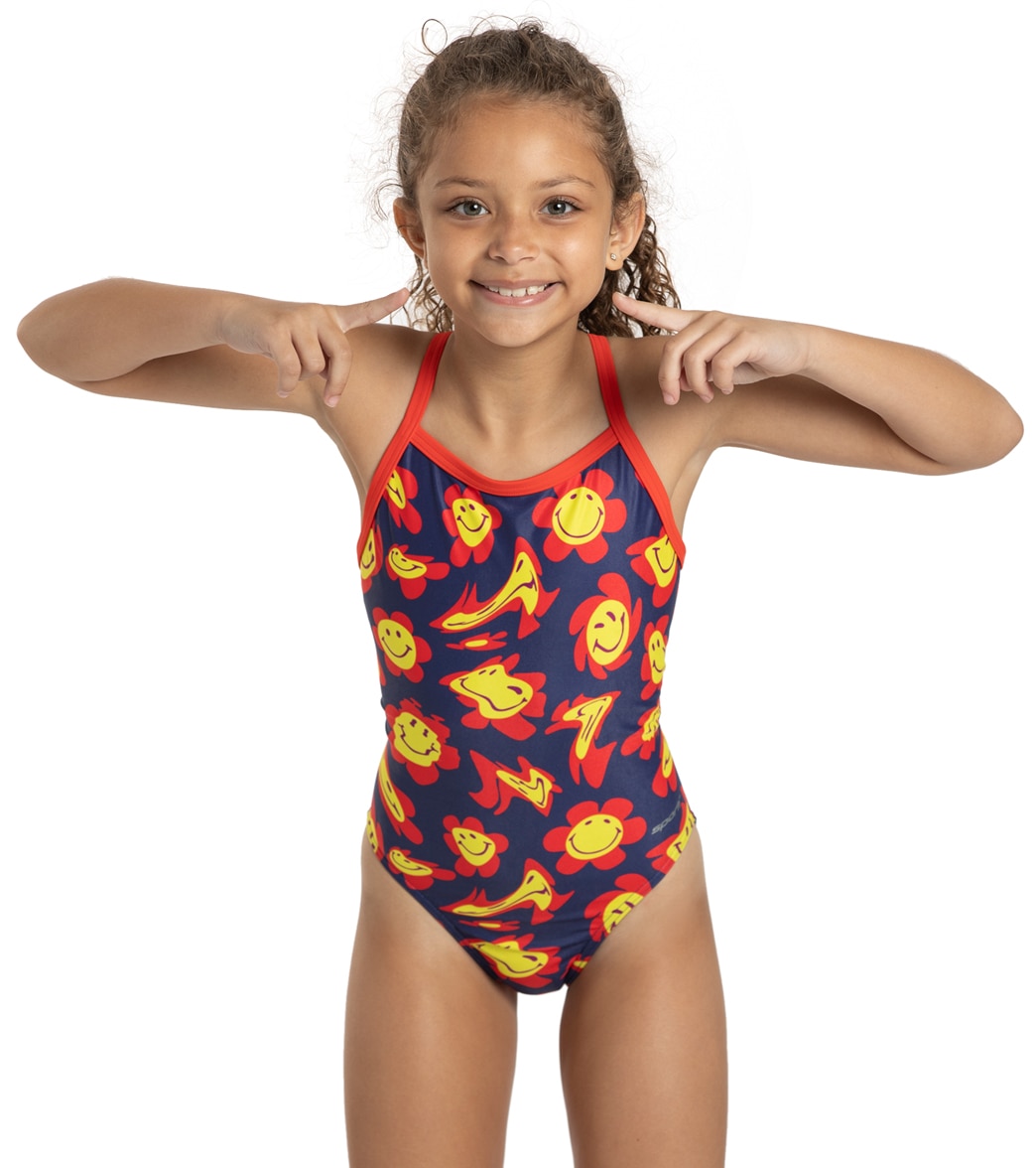 Sporti X Alex & Gretchen Walsh Groovy Thin Strap One Piece Swimsuit Youth 22-28 - Blue 22Y Polyester - Swimoutlet.com