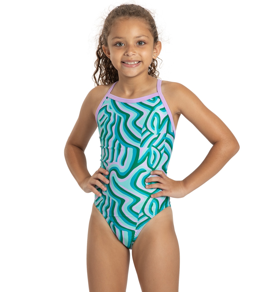 Sporti X Alex & Gretchen Walsh Whimsy Thin Strap One Piece Swimsuit Youth 22-28 - Green 22Y Polyester - Swimoutlet.com