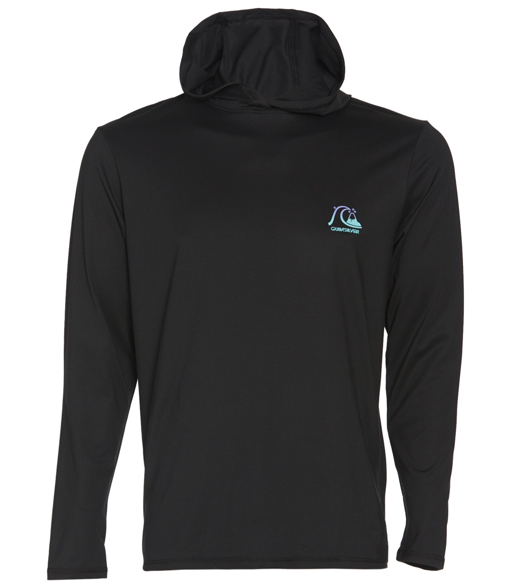 Quiksilver Men's Dredge Hooded Long Sleeve Upf 50 Surf Shirt - Black Heather Small Size Small Cotton/Polyester - Swimoutlet.com