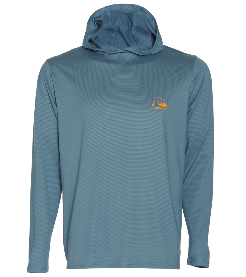 Quiksilver Men's Dredge Hooded Long Sleeve Upf 50 Surf Shirt - Provincial Blue Heather Small Size Small Cotton/Polyester - Swimoutlet.com