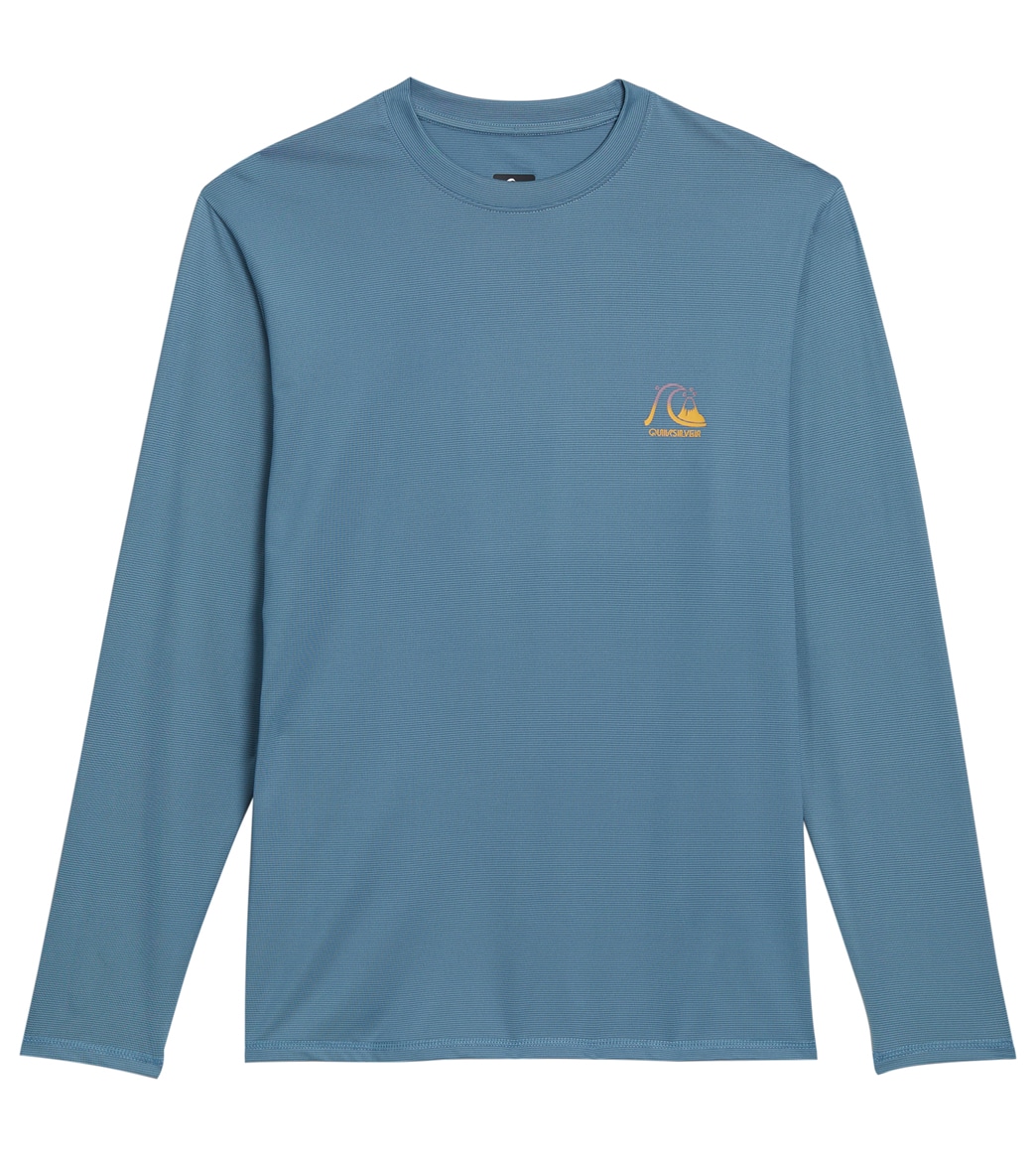Quiksilver Men's Heritge Long Sleeve Upf 50 Surf Shirt - Provincial Blue Heather Large Size Large Cotton/Polyester - Swimoutlet.com