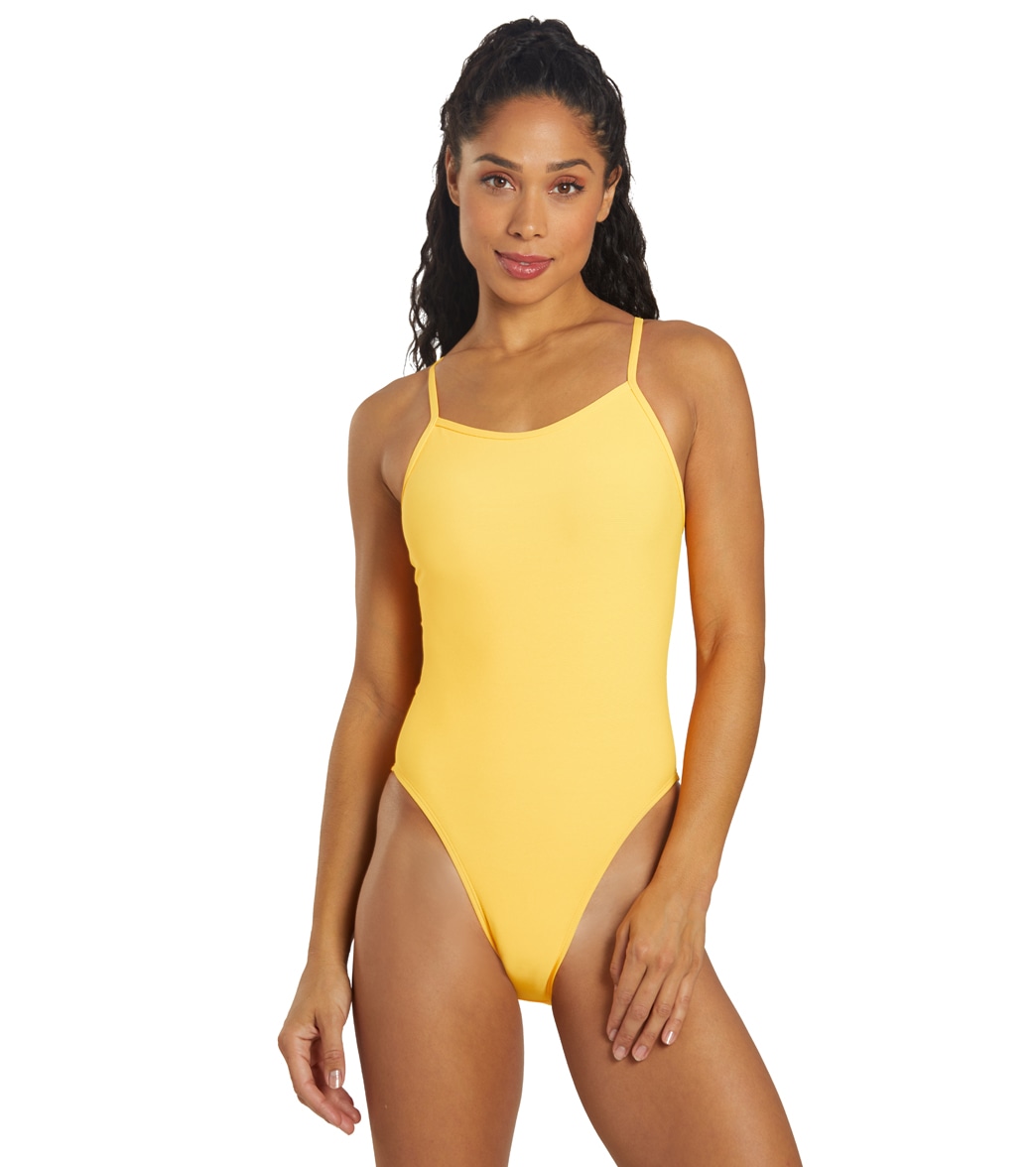Jolyn Women's Chevy Solid One Piece Swimsuit - Mango 24 Polyester - Swimoutlet.com