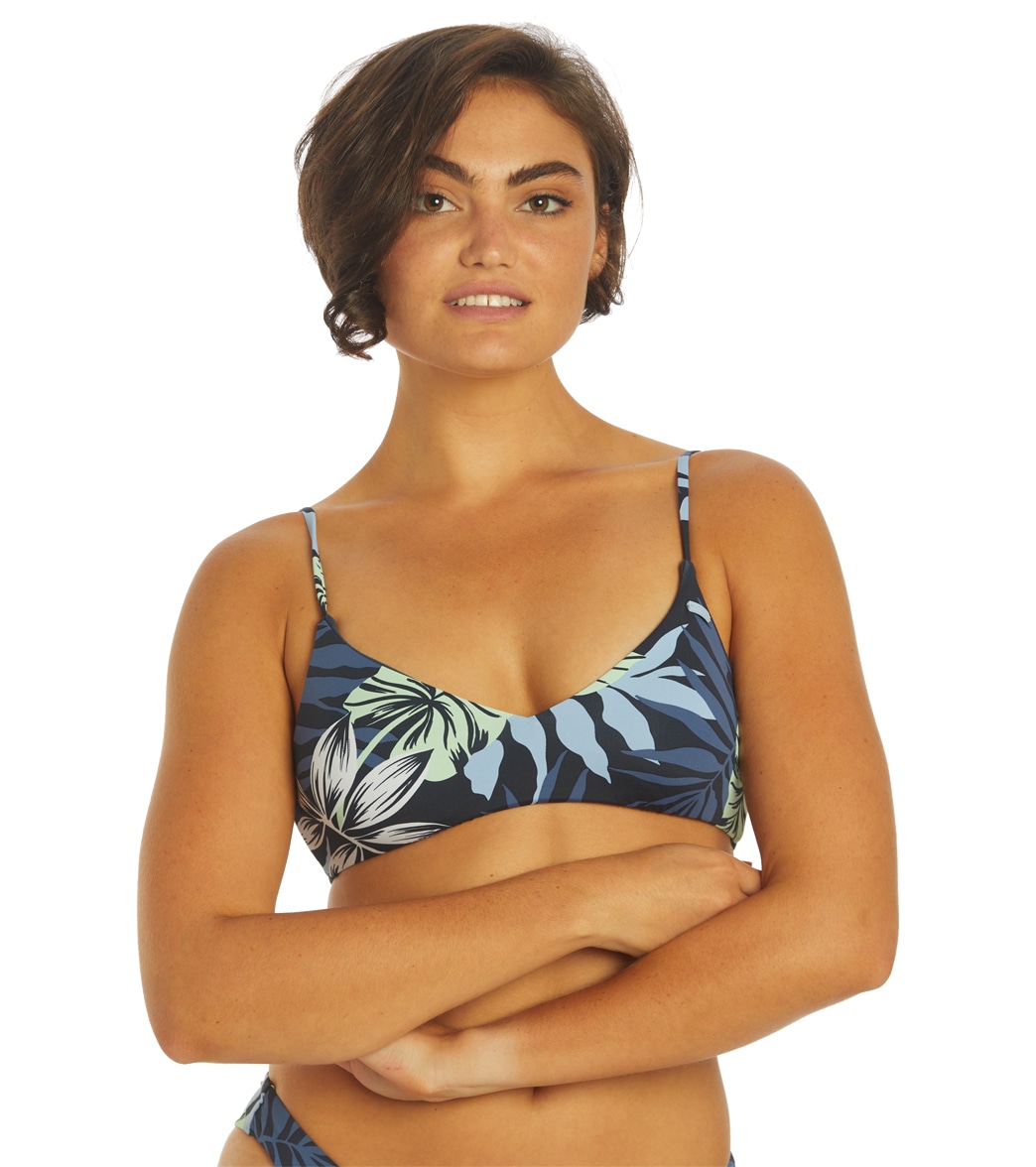 Roxy Women's Pt Beach Classics Athletic Triangle Bikini Top - Mood Indigo Seaside Tropics Large - Swimoutlet.com