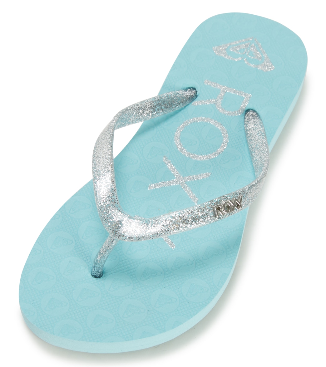 Roxy Girls' Viva Sparkle Flip Flops - Mint 1 100% Rubber - Swimoutlet.com