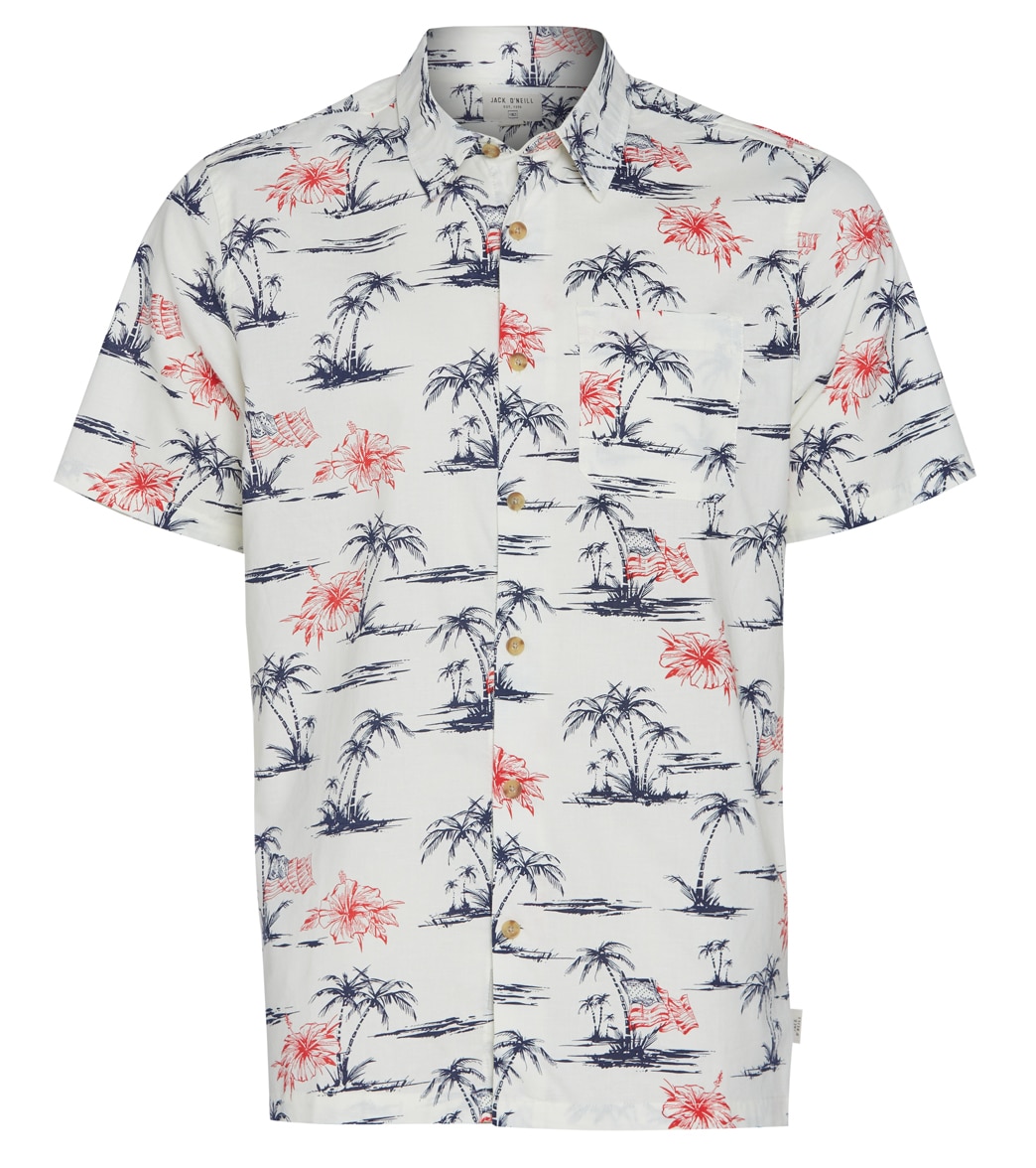 O'neill Men's United Shores Short Sleeve Button Up Shirt - Cream Large Cotton - Swimoutlet.com