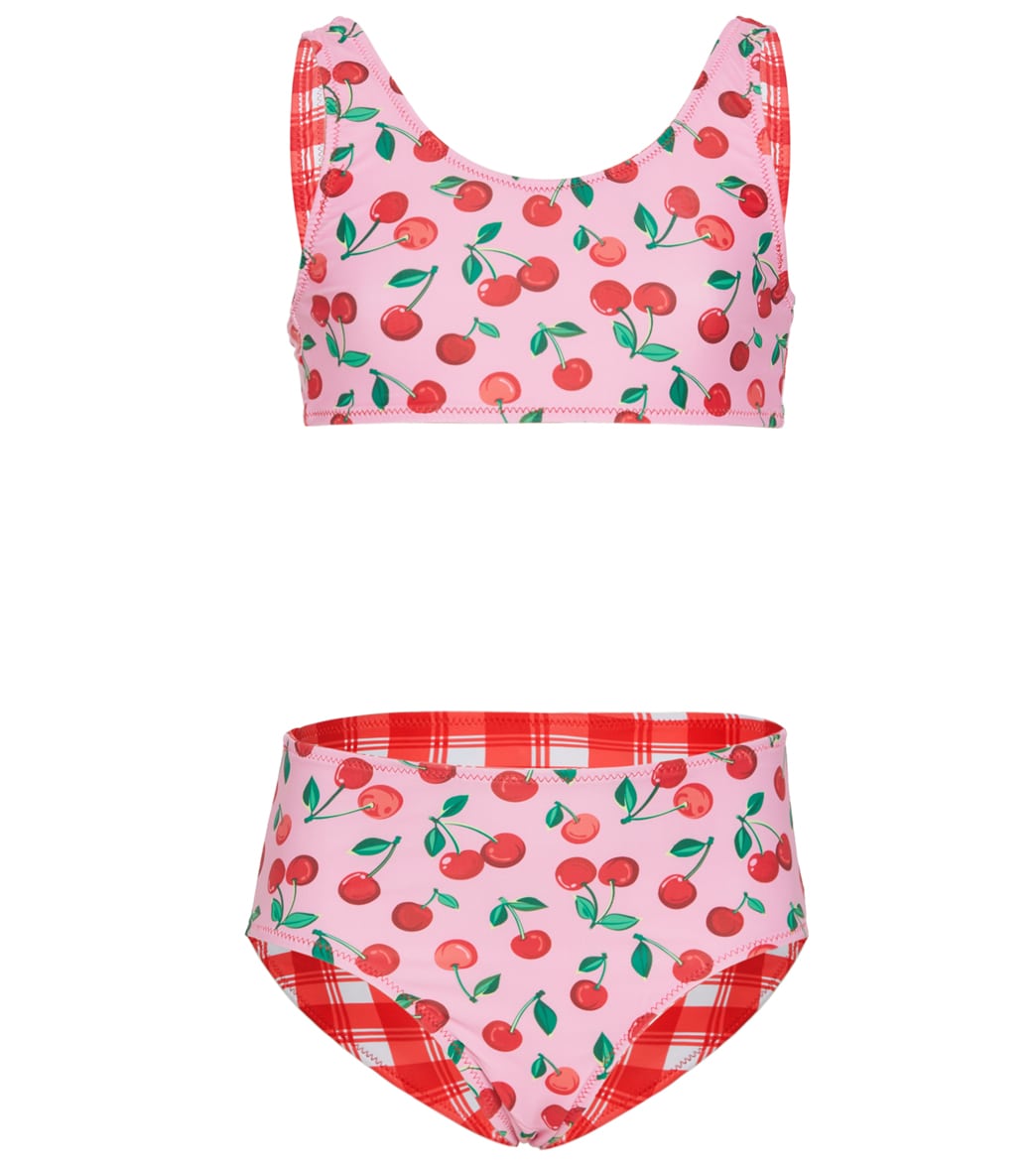 Seafolly Girls' Cherry Pie Reversible Two Piece Bikini Set Big Kid - Check 10 - Swimoutlet.com