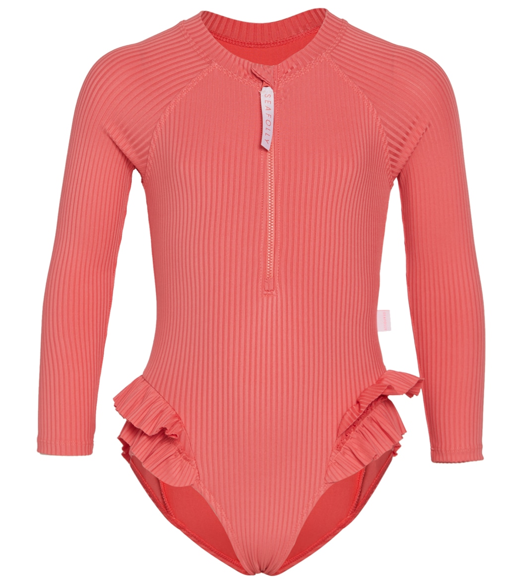 Seafolly Girls' Summer Essentials Long Sleeve One Piece Swimsuit Baby Toddler - Chintz Pink 0 - Swimoutlet.com