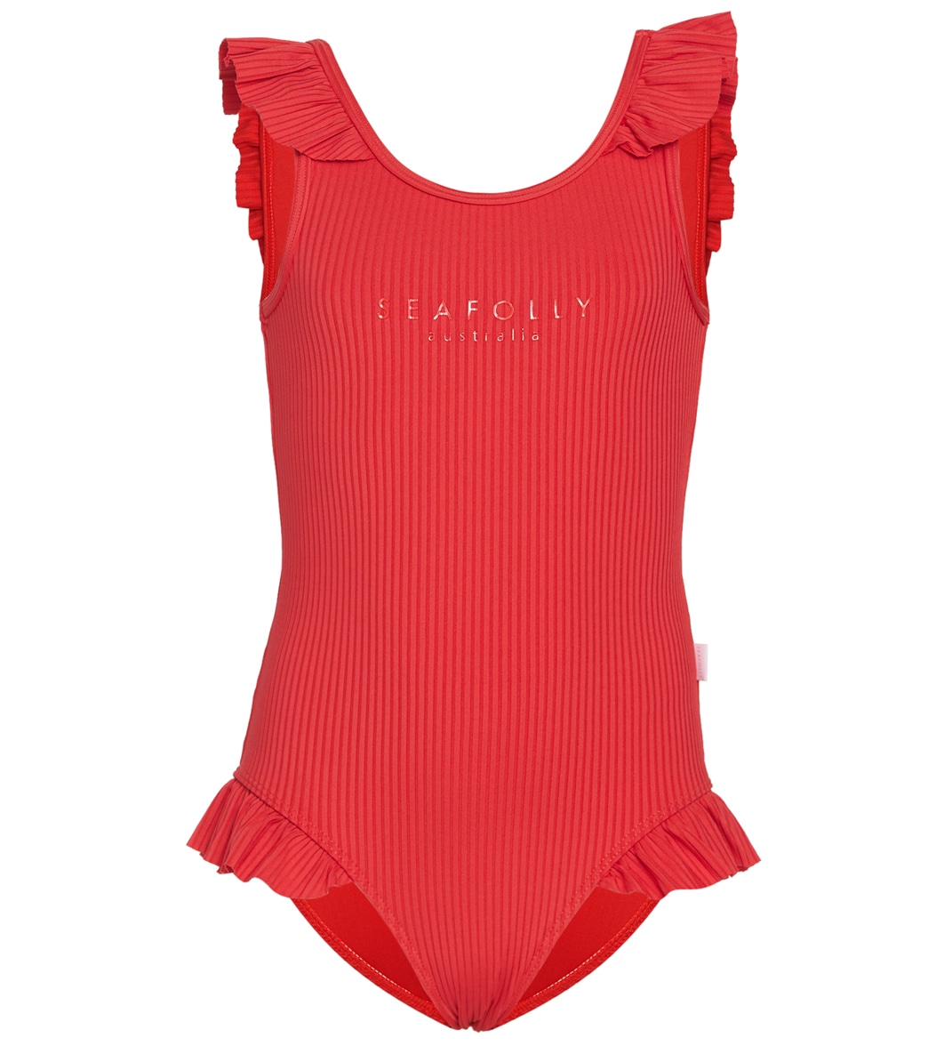Seafolly Girls' Summer Essentials Ruffle One Piece Swimsuit Baby Toddler - Chilli Red 1 - Swimoutlet.com