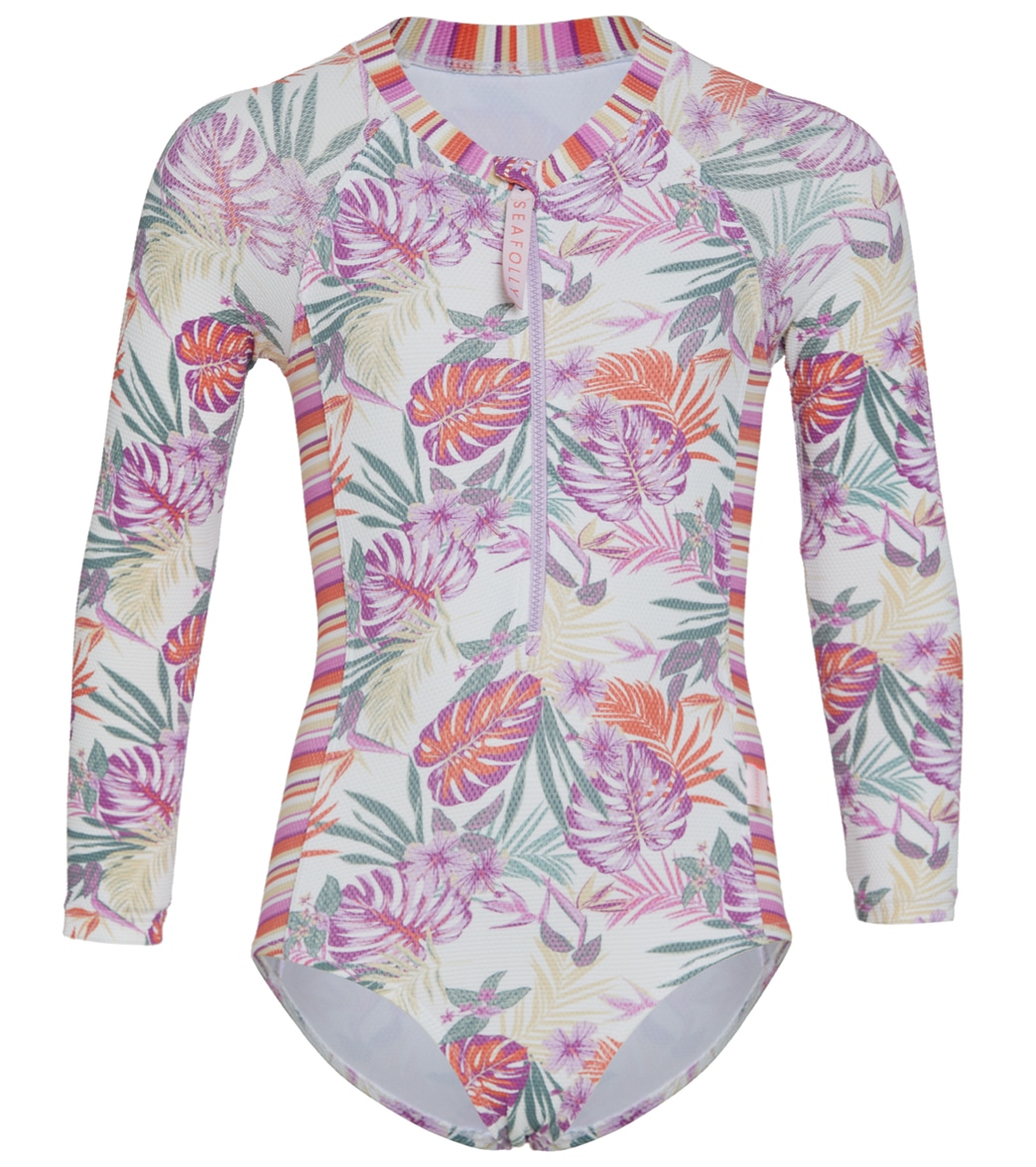 Seafolly Girls' Island In The Sun Long Sleeve One Piece Swimsuit Baby Toddler - Tropical 0 - Swimoutlet.com
