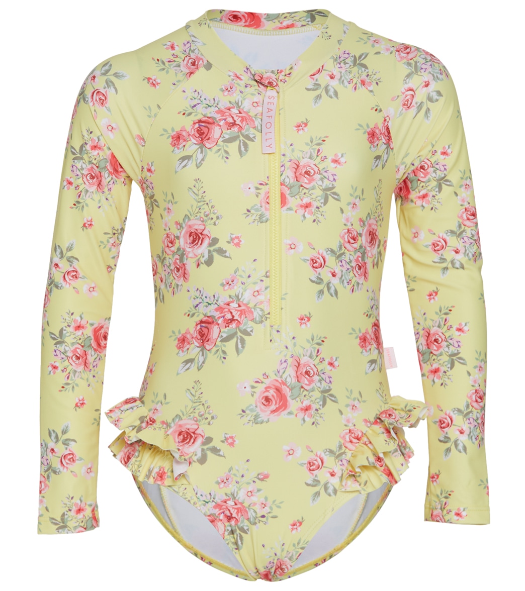Seafolly Girls' Paradise Garden Long Sleeve One Piece Swimsuit Baby Toddler - Floral 0 - Swimoutlet.com