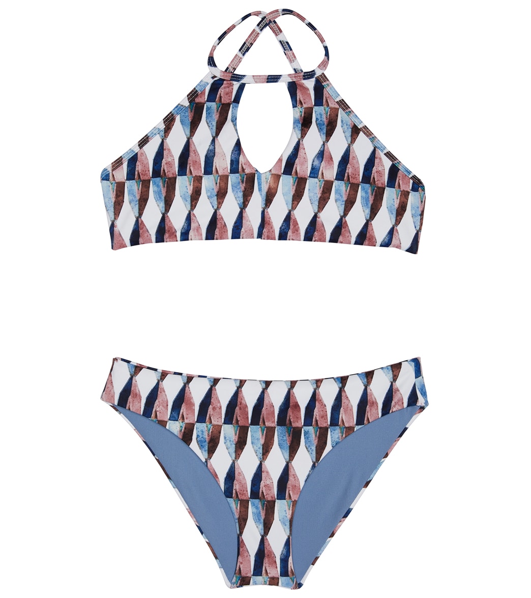 Splendid Girls' Deco High Neck Two Piece Bikini Set Big Kid - Multi 10 Elastane/Polyamide - Swimoutlet.com