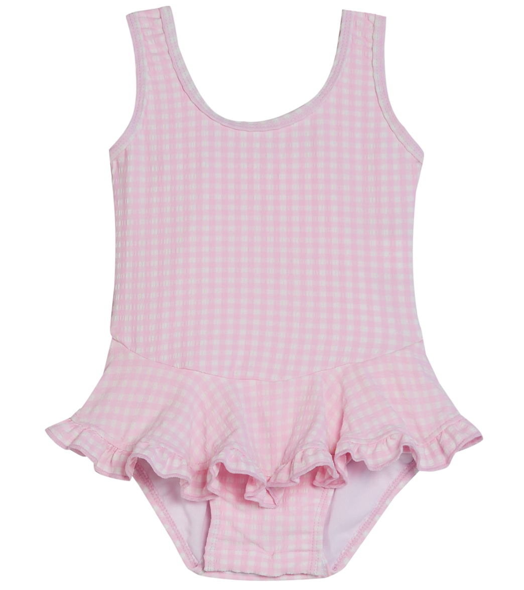 Flap Happy Girls' Pink Gingham Stella Ruffle Upf 50+ One Piece Swimsuit Baby - Seersucker 12 Months - Swimoutlet.com