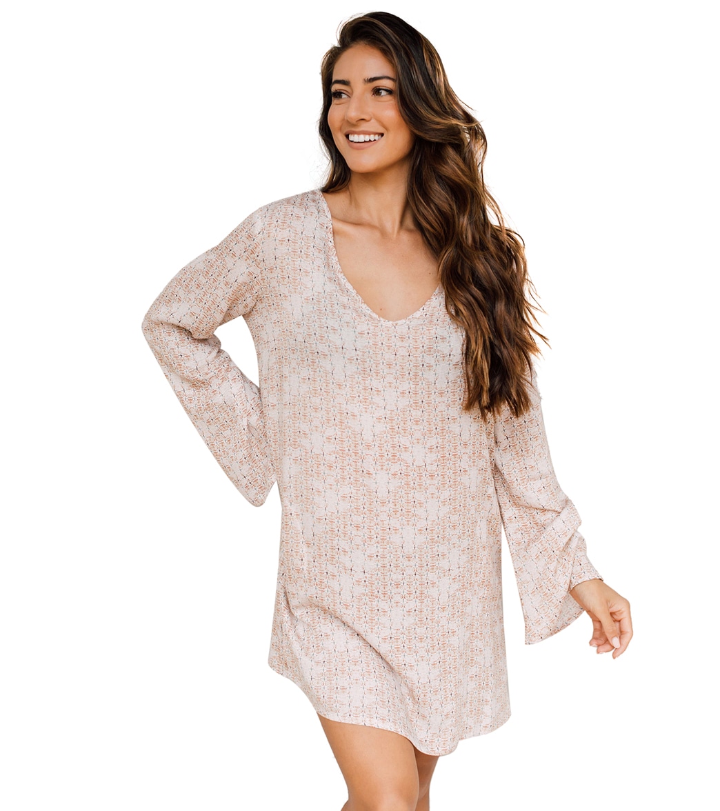J.valdi Women's Morocco Bell Sleeve Tunic Cover Up - Tan Large - Swimoutlet.com
