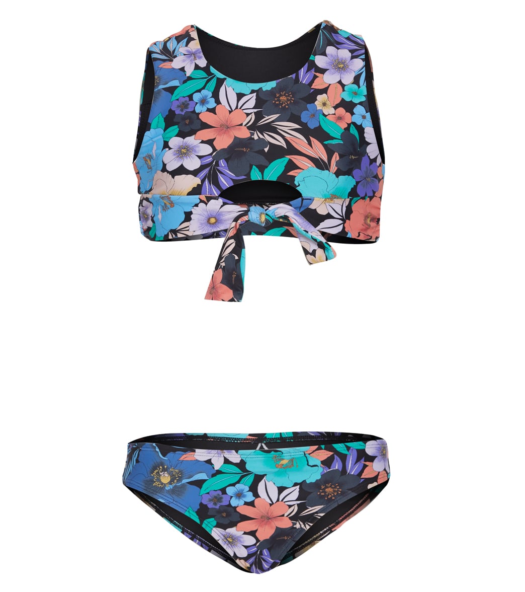 O'neill Girls' Abbie Floral High Neck Two Piece Bikini Set Big Kid - Black 12 Elastane/Polyamide - Swimoutlet.com