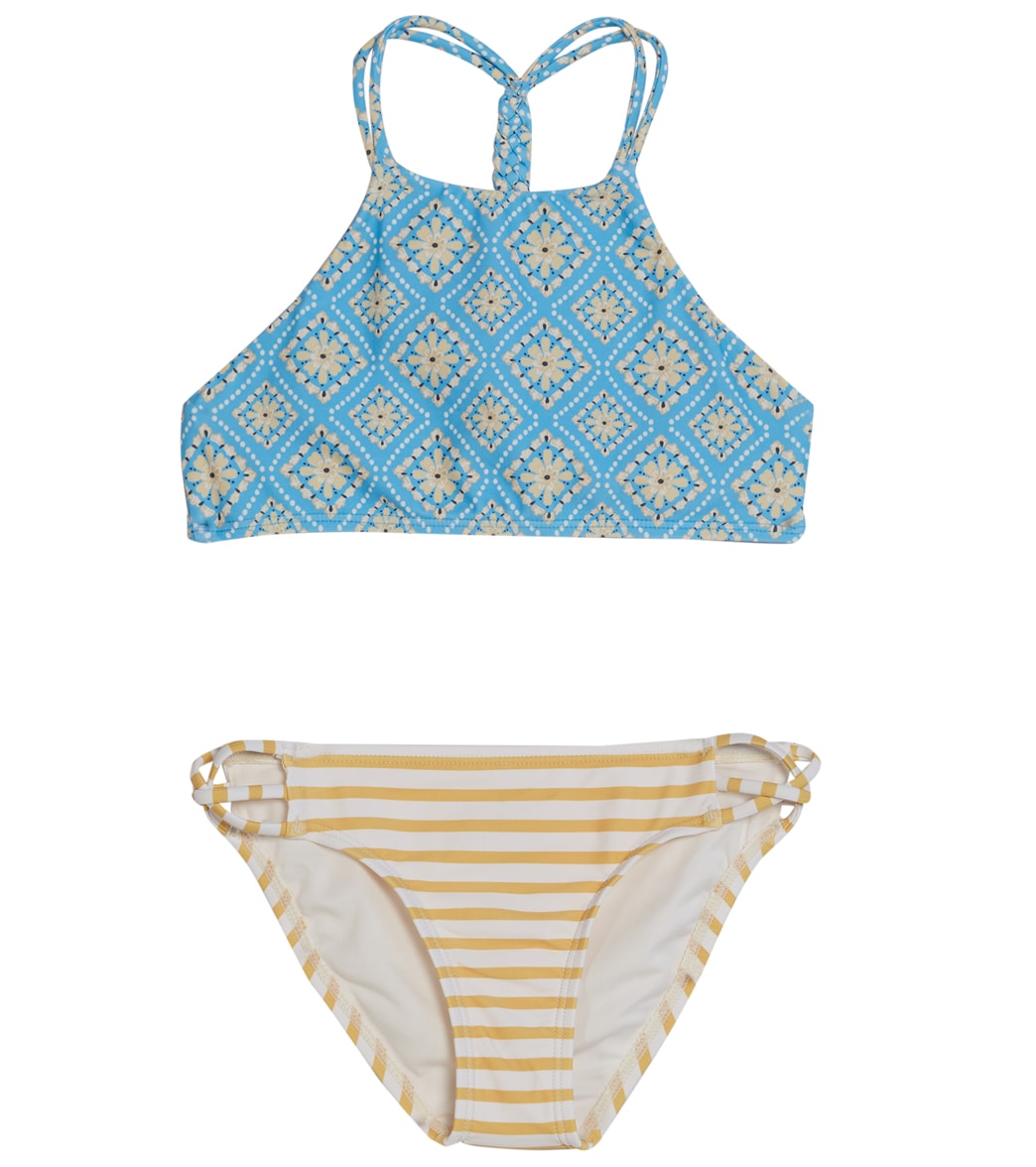 O'neill Girls' Melissa Tile Braided High Neck Two Piece Bikini Set Big Kid - Retro Blue 10 Elastane/Polyamide - Swimoutlet.com
