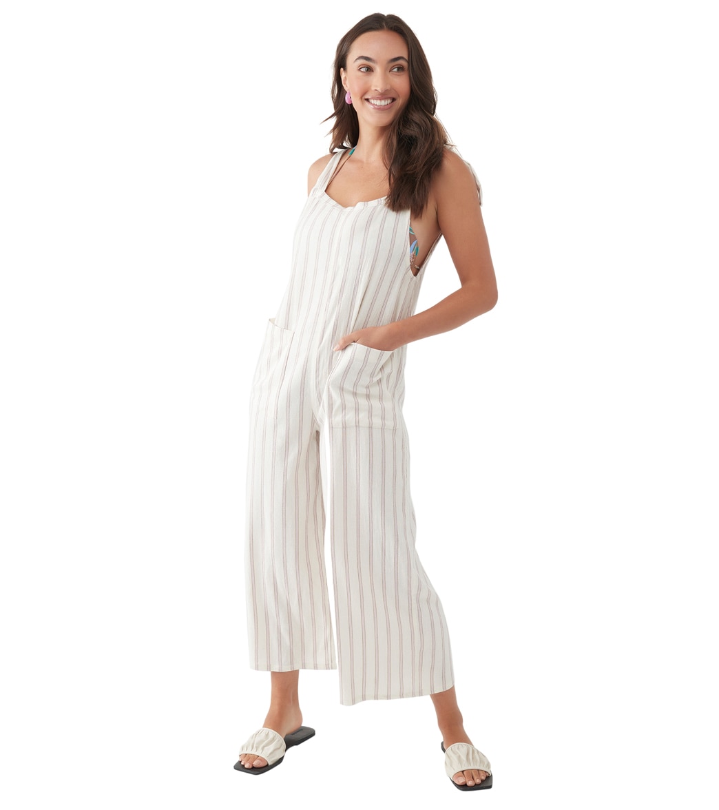 O'neill Women's Sid Stripe Jumpsuit - Winter White Medium Cotton - Swimoutlet.com