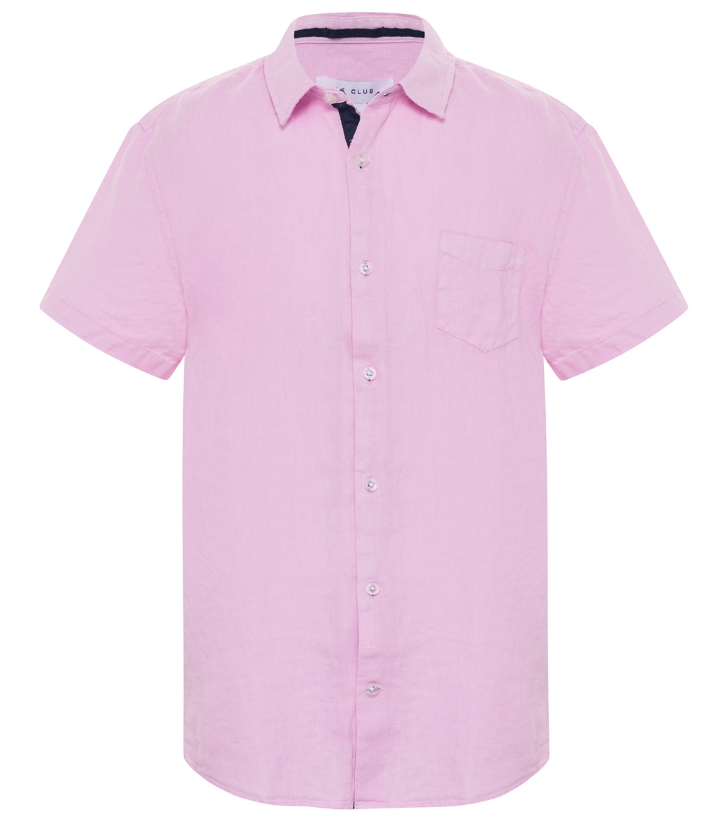 Le Club Boys' Peter Linen Short Sleeve Shirt Toddler/Little/Big Kid - Pink/Navy Large - Swimoutlet.com