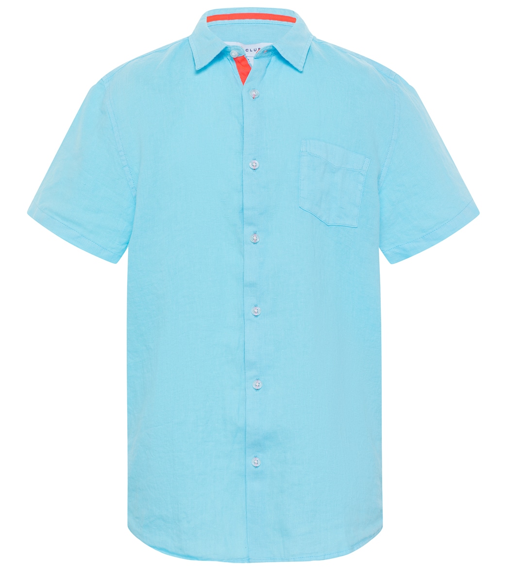 Le Club Boys' Peter Linen Short Sleeve Shirt Toddler/Little/Big Kid - Aqua/Coral Large - Swimoutlet.com