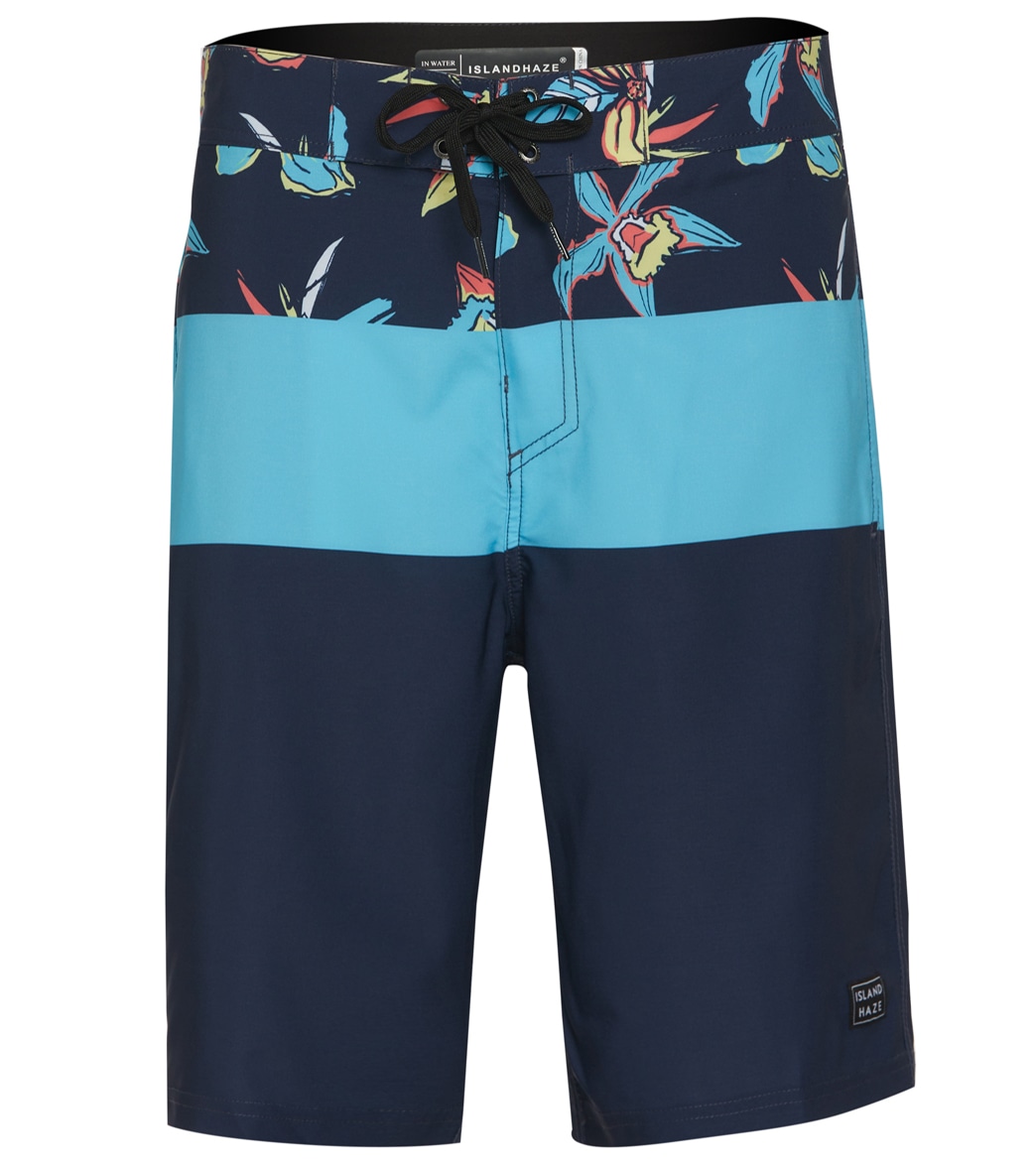 Island Haze Men's Top Floral Board Shorts - Navy Large - Swimoutlet.com