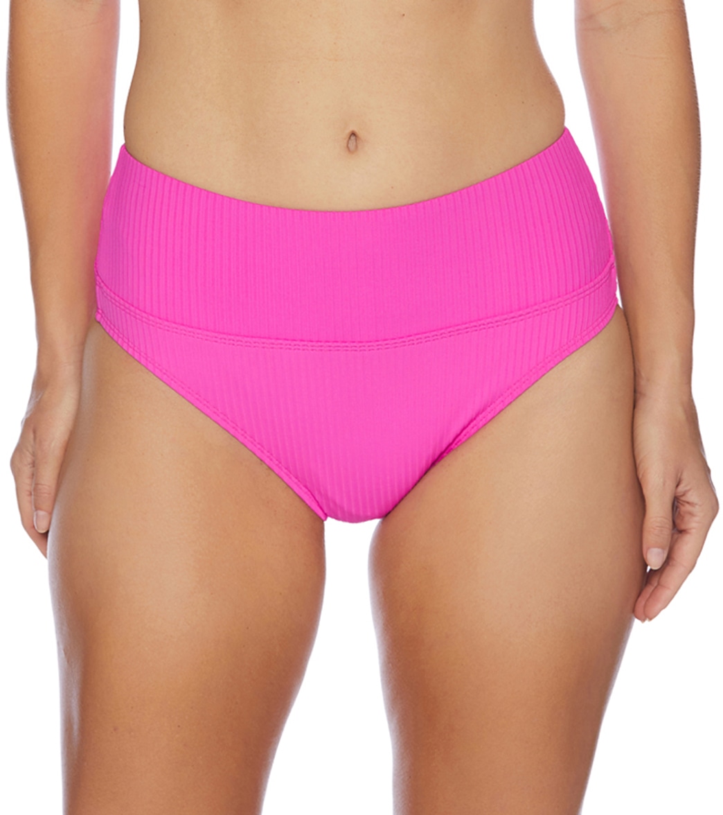 Next Women's In The Groove Harmony High Waist Bikini Bottom - Pink Plumeria Large - Swimoutlet.com