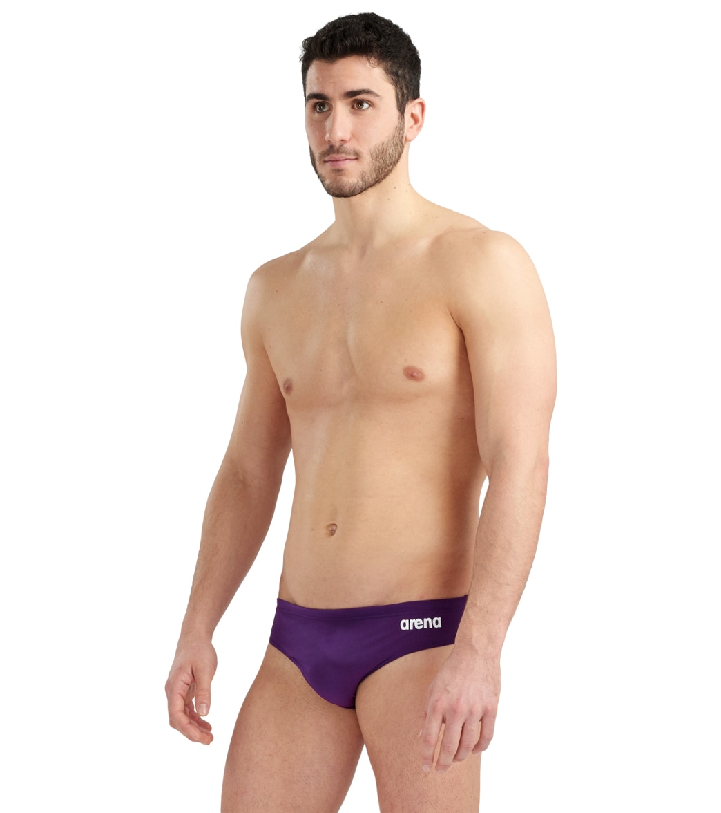 Arena Men's Solid Brief Swimsuit - Plum/White 36 Polyester - Swimoutlet.com