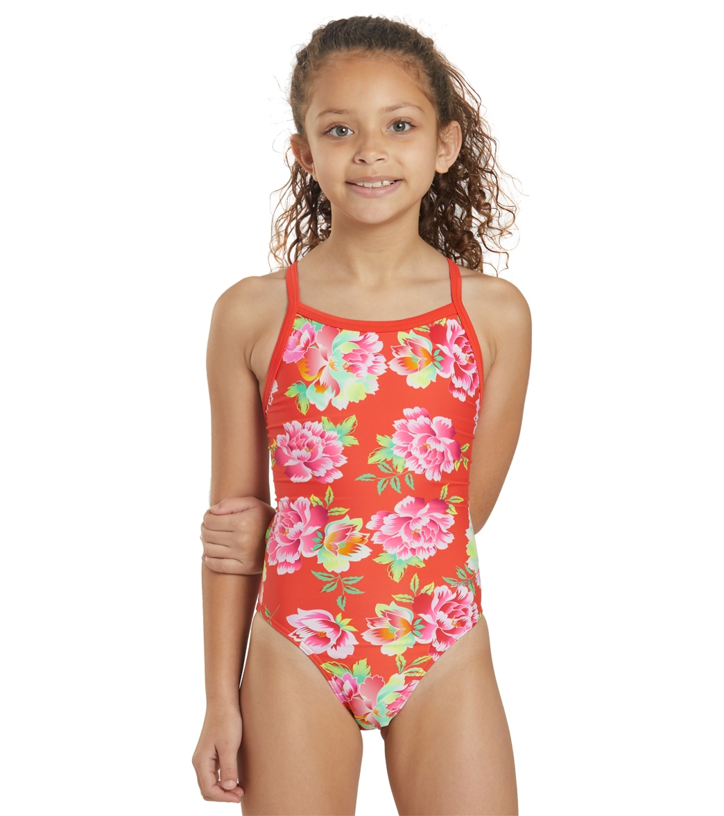 Sporti Chinoiserie Floral Thin Strap One Piece Swimsuit Youth 22-28 - 22Y Polyester - Swimoutlet.com