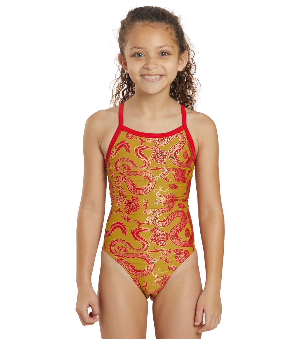 Sporti Lunar Dragon Foil Thin Strap One Piece Swimsuit Youth 22-28 - 22Y Polyester - Swimoutlet.com