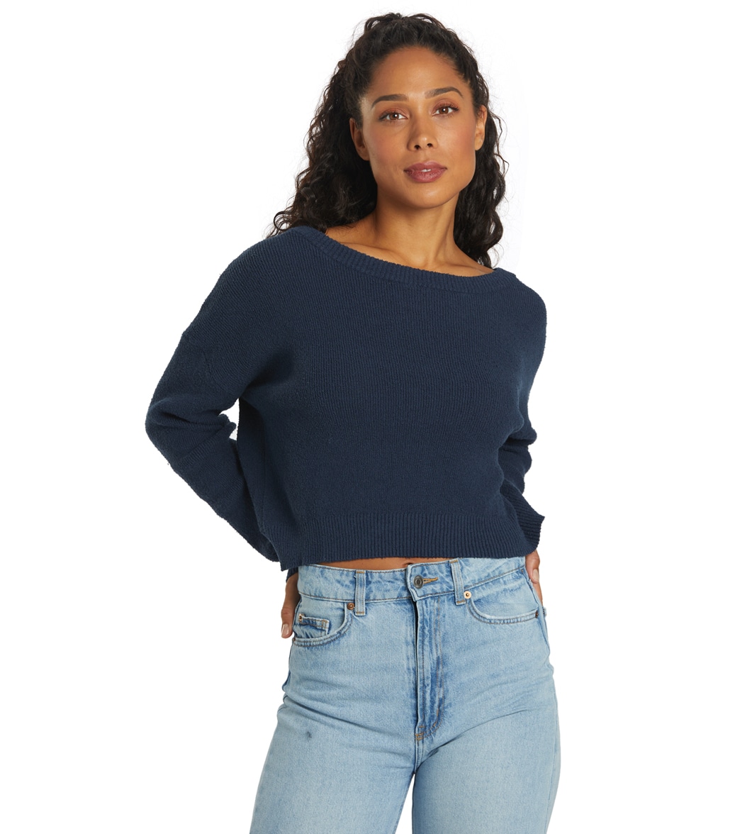 Hurley Women's Overlap Back Sweater Shirt - Mood Indigo Large Cotton - Swimoutlet.com